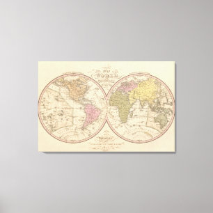 Kaart van de wereld over de mondiale projectie canvas afdruk
