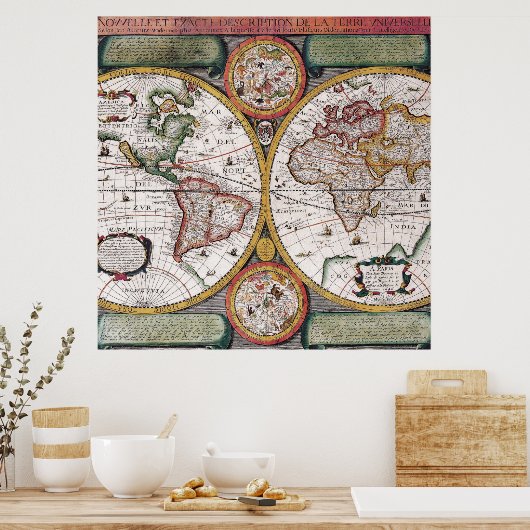 kaart van de wereld poster (Keuken)