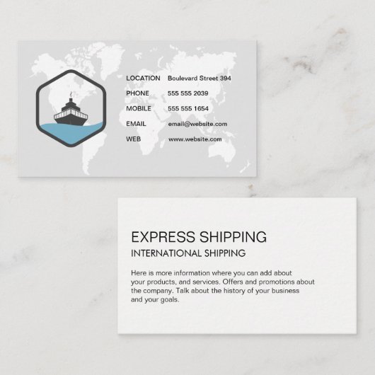 Kaart van de Wereld/Scheepsvisserij-Logo Visitekaartje (Voorkant / Achterkant)