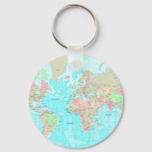 Kaart van de wereld sleutelhanger
