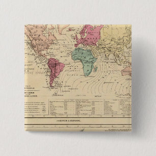 Kaart van de wereld vierkante button 5,1 cm