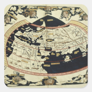Kaart van de wereld vierkante sticker