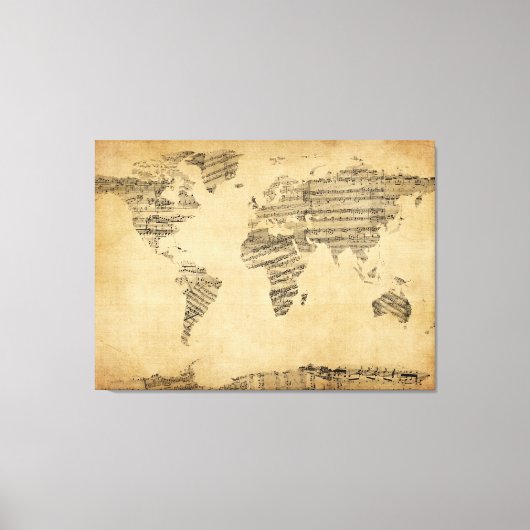 Kaart van de Wereldkaart van de Oude Muziek van he Canvas Afdruk (Voorkant)