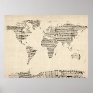 Kaart van de Wereldkaart van de Oude Muziek van he Poster