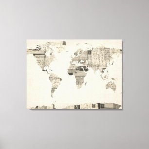 Kaart van de Wereldkaart van oude Briefkaarten Canvas Afdruk
