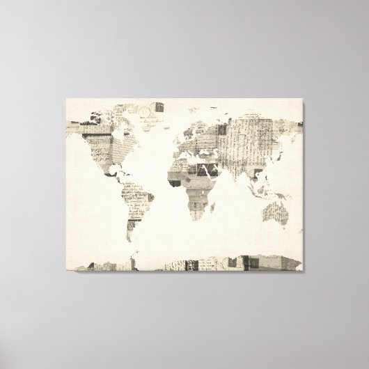 Kaart van de Wereldkaart van oude Briefkaarten Canvas Afdruk (Voorkant)