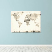 Kaart van de Wereldkaart van oude Briefkaarten Canvas Afdruk (Insitu (Houten vloer))