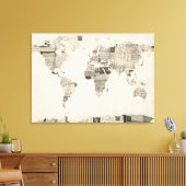 Kaart van de Wereldkaart van oude Briefkaarten Canvas Afdruk (Insitu (Woonkamer))