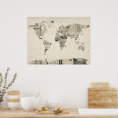 Kaart van de Wereldkaart van oude Briefkaarten Poster (Keuken)