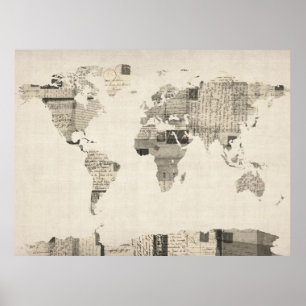 Kaart van de Wereldkaart van oude Briefkaarten Poster