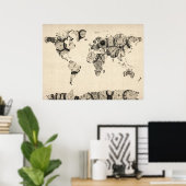 Kaart van de Wereldkaart van Oude Klokken Poster (Thuiskantoor)