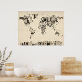 Kaart van de Wereldkaart van Oude Klokken Poster (Keuken)