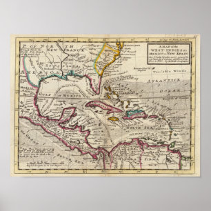 Kaart van de West Indies, Mexico of Nieuw-Spanje Poster