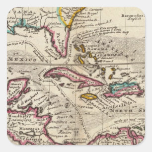 Kaart van de West Indies, Mexico of Nieuw-Spanje Vierkante Sticker