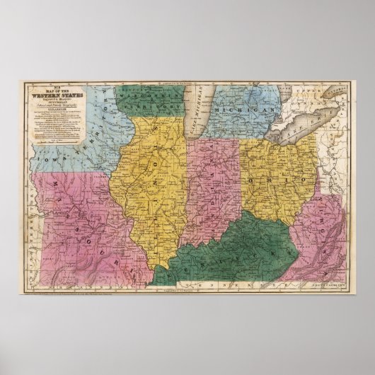 Kaart van de Westerne staten Poster (Voorkant)