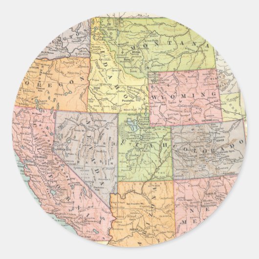  kaart van de Westerne Staten van de VS Ronde Sticker (Voorkant)