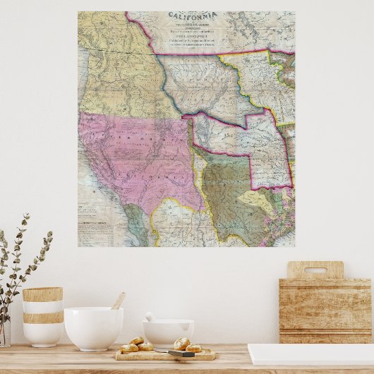  kaart van de Westerne Verenigde Staten (1846) Poster (Keuken)