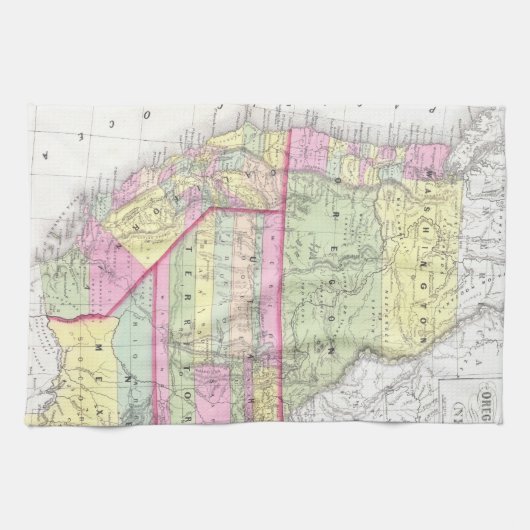  kaart van de Westerne Verenigde Staten (1853) Theedoek (Horizontaal)