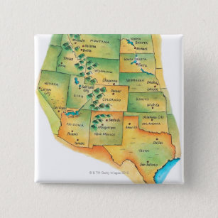 Kaart van de Westerne Verenigde Staten Vierkante Button 5,1 Cm