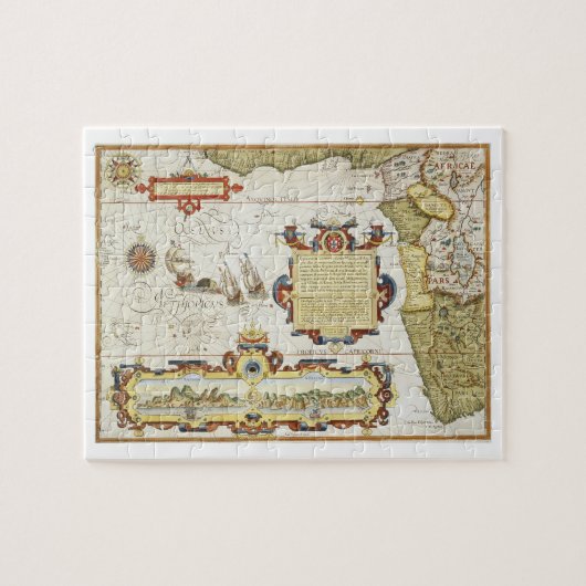 Kaart van de westkust van Afrika, 1596 (met de han Legpuzzel (Horizontaal)