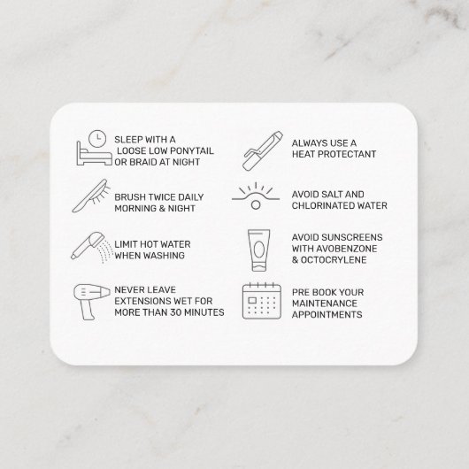 Kaart VAN DE ZORG VAN DE UITBREIDING VAN HAAR (roz Visitekaartje (Achterkant)