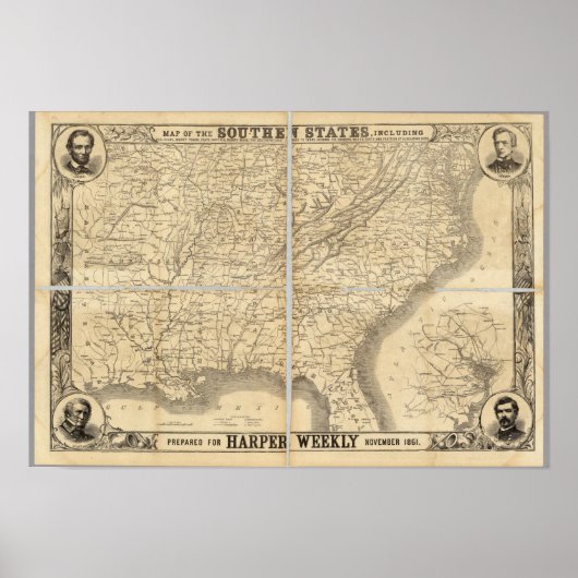 Kaart van de zuidelijke staten poster (Voorkant)