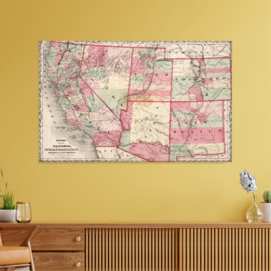 kaart van de Zuidwestelijke Verenigde Staten (186 Canvas Afdruk (Insitu (Woonkamer))