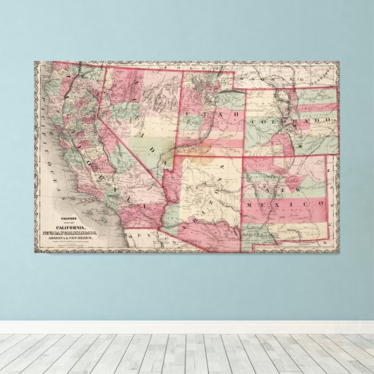 kaart van de Zuidwestelijke Verenigde Staten (186 Canvas Afdruk (Insitu (Houten vloer))