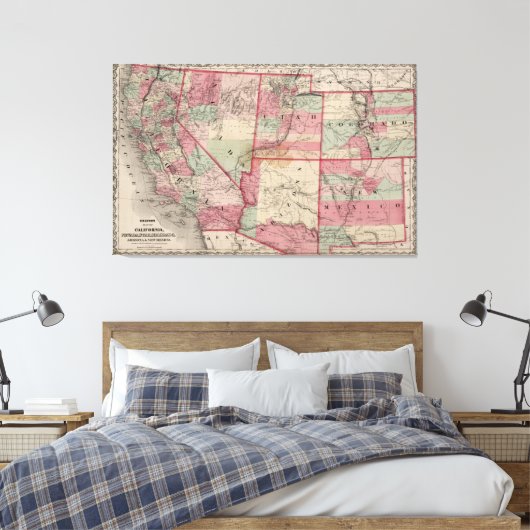  kaart van de Zuidwestelijke Verenigde Staten (186 Canvas Afdruk (Insitu (Slaapkamer))
