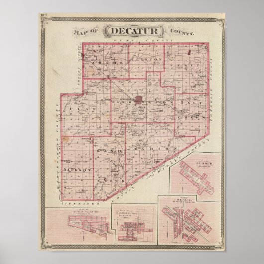 Kaart van Decatur County met St Omer Poster (Voorkant)