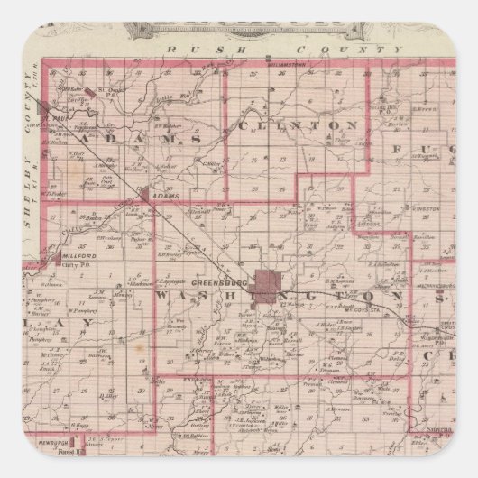 Kaart van Decatur County met St Omer Vierkante Sticker (Voorkant)