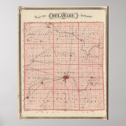 Kaart van Delaware County Poster (Voorkant)