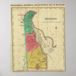 Kaart van Delaware Poster