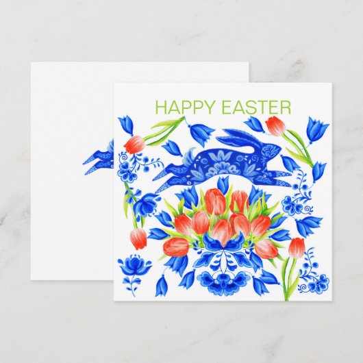 Kaart van delft en tulpen konijn (Voorkant / Achterkant)
