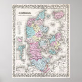  kaart van Denemarken (1855) Poster (Voorkant)