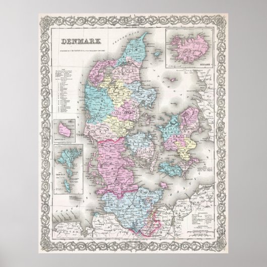  kaart van Denemarken (1855) Poster (Voorkant)