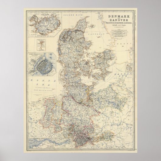 kaart van Denemarken (1861) Poster (Voorkant)