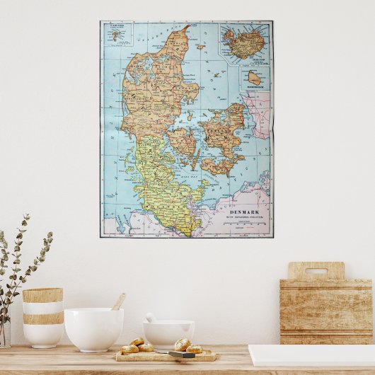  kaart van Denemarken (1905) Poster (Keuken)