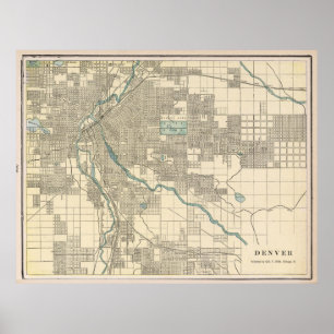  kaart van Denver Colorado (1901) Poster