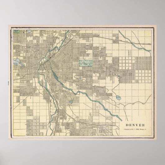  kaart van Denver Colorado (1901) Poster (Voorkant)