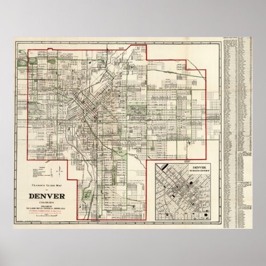 kaart van Denver Colorado (1920) Poster (Voorkant)