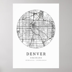 Kaart van Denver Colorado Street Poster