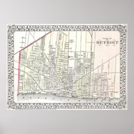  kaart van Detroit Michigan (1872) Poster (Voorkant)