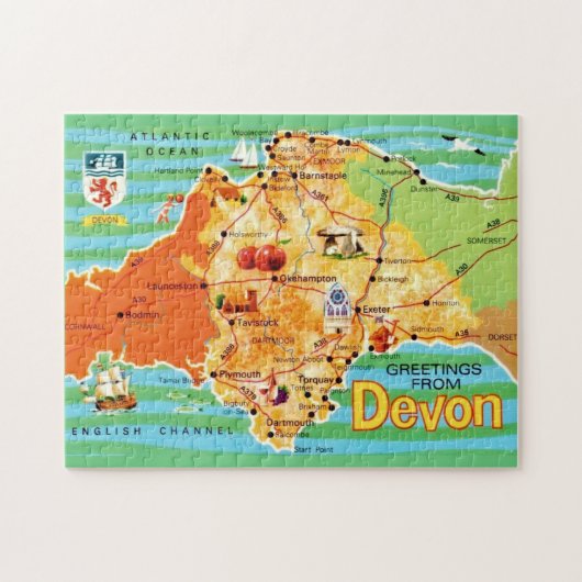 Kaart van Devon Engeland 11x14 Legpuzzel (Horizontaal)