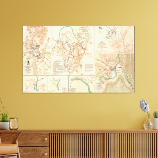 kaart van diverse burgeroorlogsslagvelden (1895) canvas afdruk (Insitu (Woonkamer))