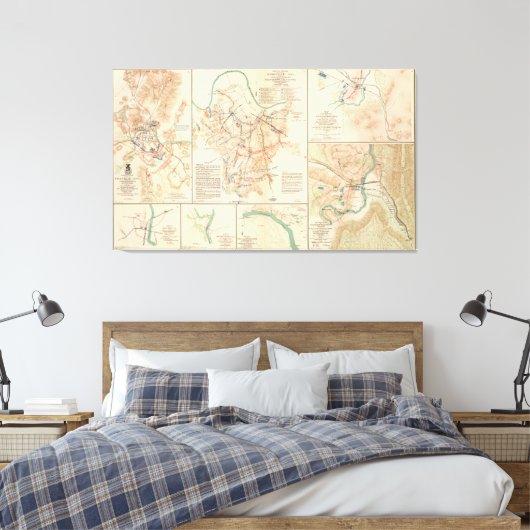 kaart van diverse burgeroorlogsslagvelden (1895) canvas afdruk (Insitu (Slaapkamer))