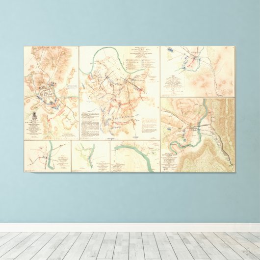 kaart van diverse burgeroorlogsslagvelden (1895) canvas afdruk (Insitu (Houten vloer))