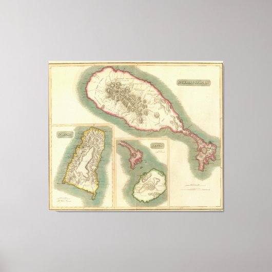 kaart van diverse eilanden in het Caribisch gebie Canvas Afdruk (Voorkant)