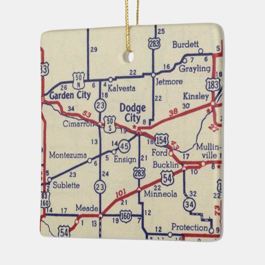  kaart van Dodge City KS Keramisch Ornament (Links)