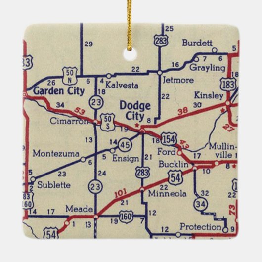  kaart van Dodge City KS Keramisch Ornament (Achterkant)